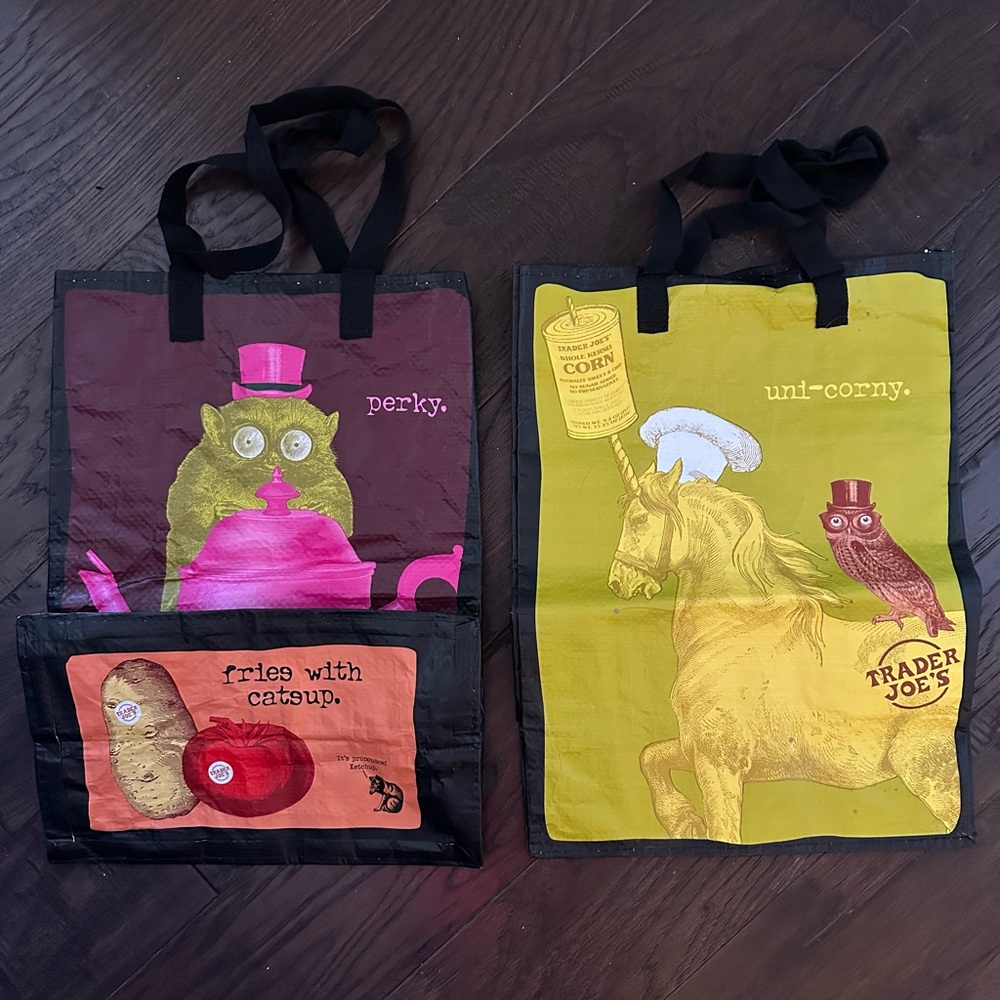 Trader Joe's Reusable Quirky Tote Bags Set of 2